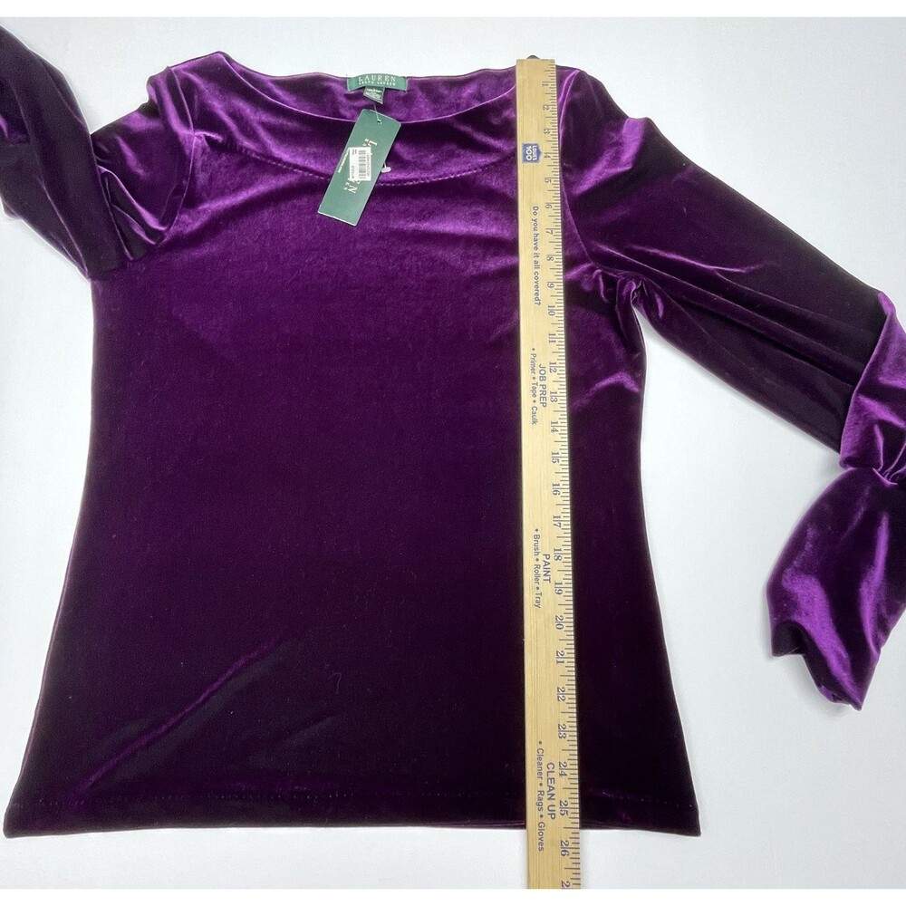 NWT Lauren Ralph Lauren Purple Velvet Long Sleeve Top Women's Size Large - Picture 9 of 13